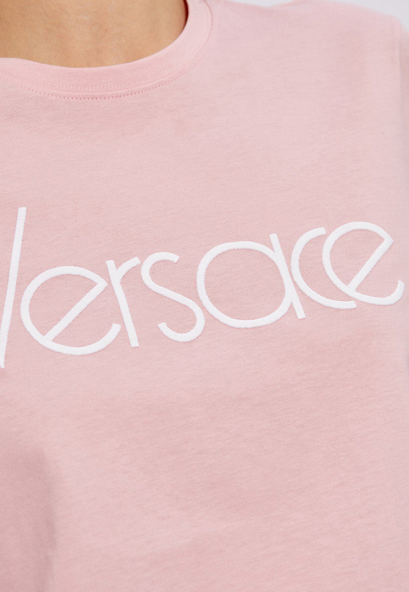 Versace Logo Embroidered Crewneck T-shirt Pink 1014273 1A09120-2P450