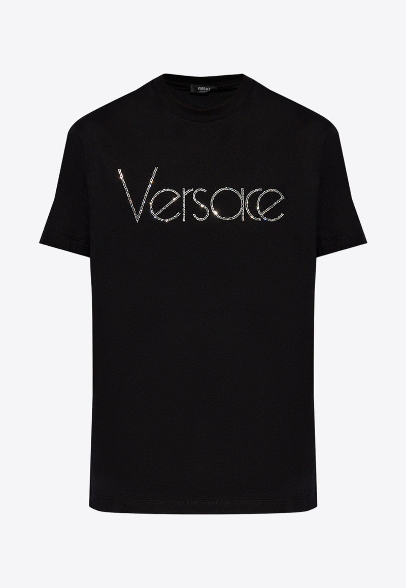 Versace Crystal Logo Crewneck T-shirt Black 1013944 1A10724-1B000