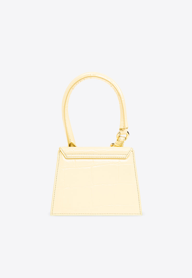 Jacquemus Le Chiquito Moyen Top Handle Bag in Croc Embossed Leather 233BA327 3164-205 Yellow
