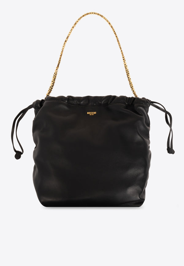 Moschino Logo-Appliqué Leather Bucket Bag Black 2417 A7556 8002-1555