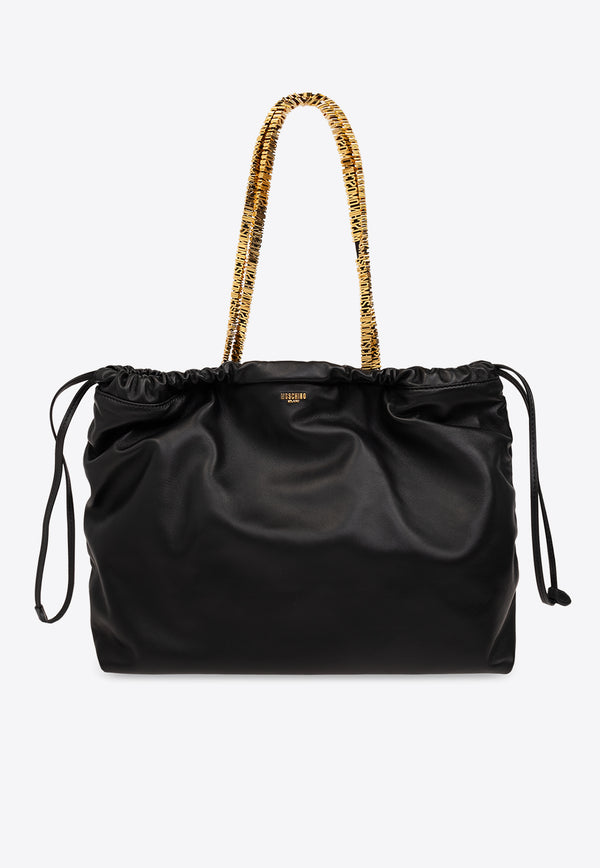 Moschino Logo-Appliqué Leather Shoulder Bag Black 2417 A7554 8002-1555
