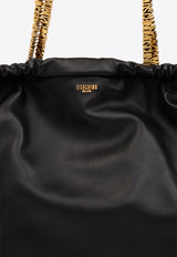 Moschino Logo-Appliqué Leather Shoulder Bag Black 2417 A7554 8002-1555