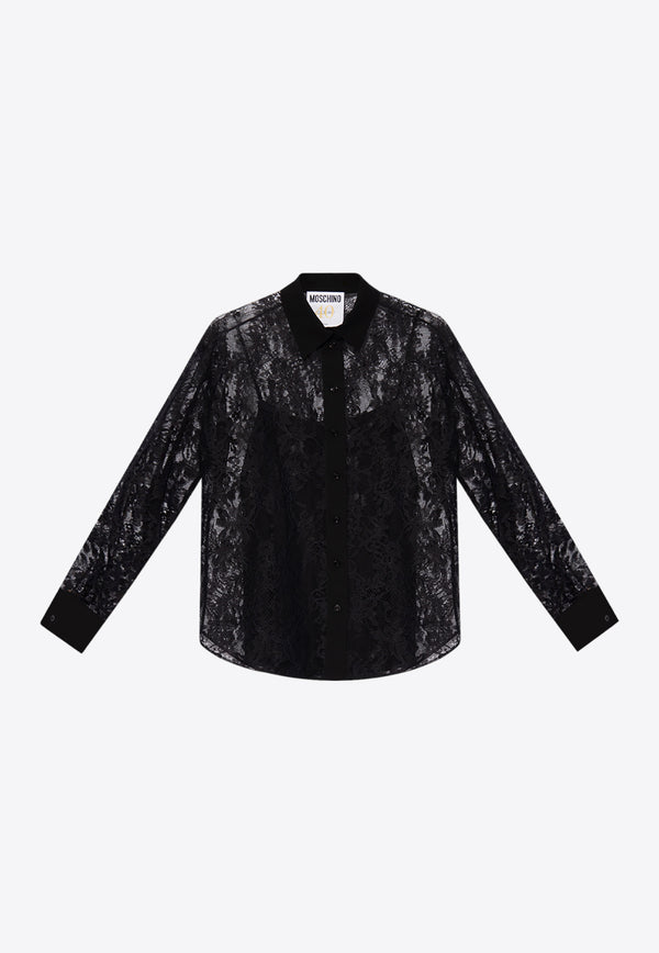 Moschino Lace Long-Sleeved Shirt Black 241D A0214 0461-4555