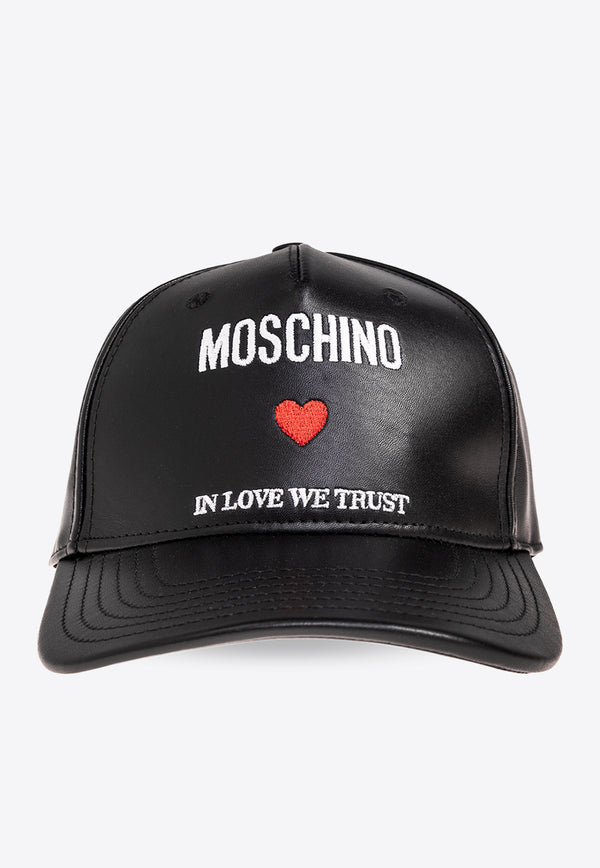 Moschino Logo Embroidered Leather Baseball Cap Black 2417 A9203 8080-1555