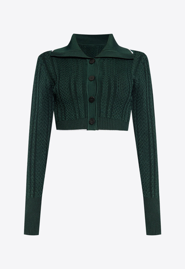 Jacquemus Bela Knitted Cropped Cardigan 241KN454 2369-590 Green