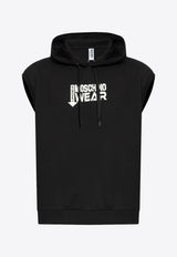 Moschino Logo Print Sleeveless Hooded Sweatshirt Black 241V1 A1723 4423-0555