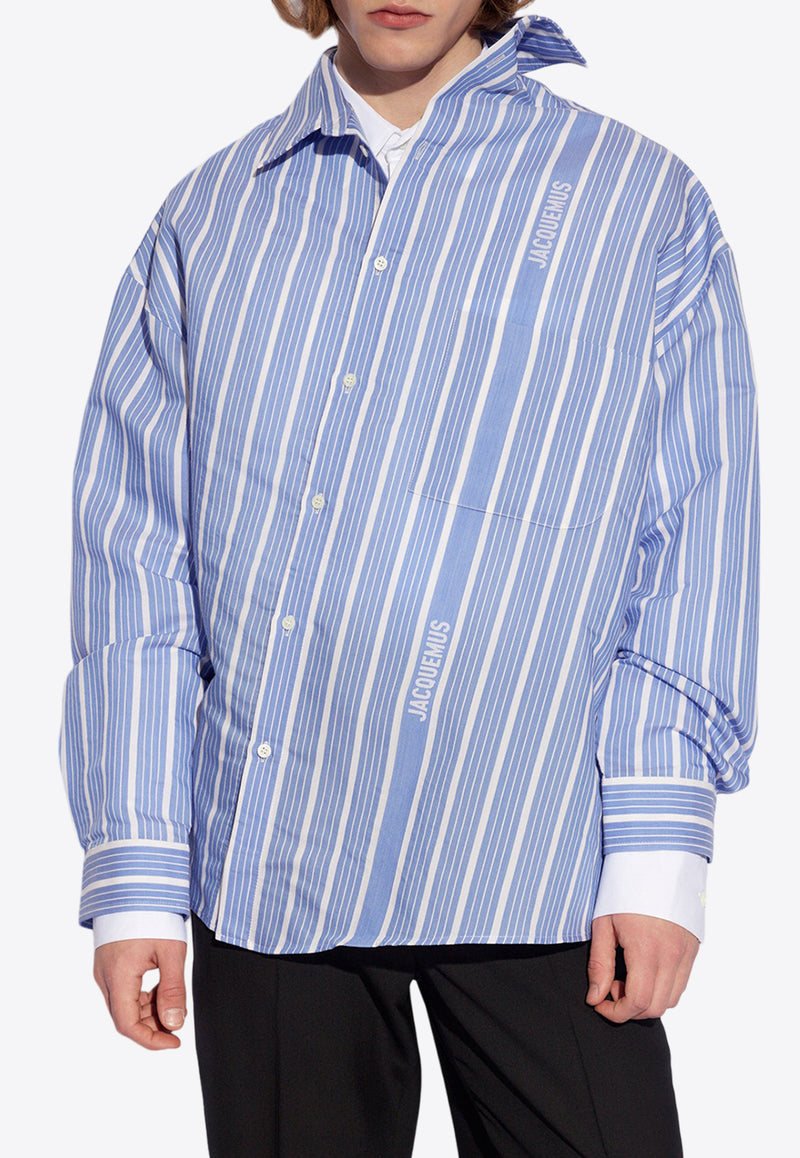 Jacquemus Cuadro Asymmetrical Striped Shirt Blue 245SH080 1566-3EV