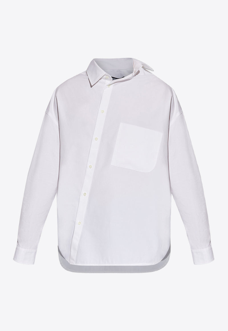 Jacquemus Cuadro Asymmetrical Long-Sleeved Shirt White 245SH080 1520-100