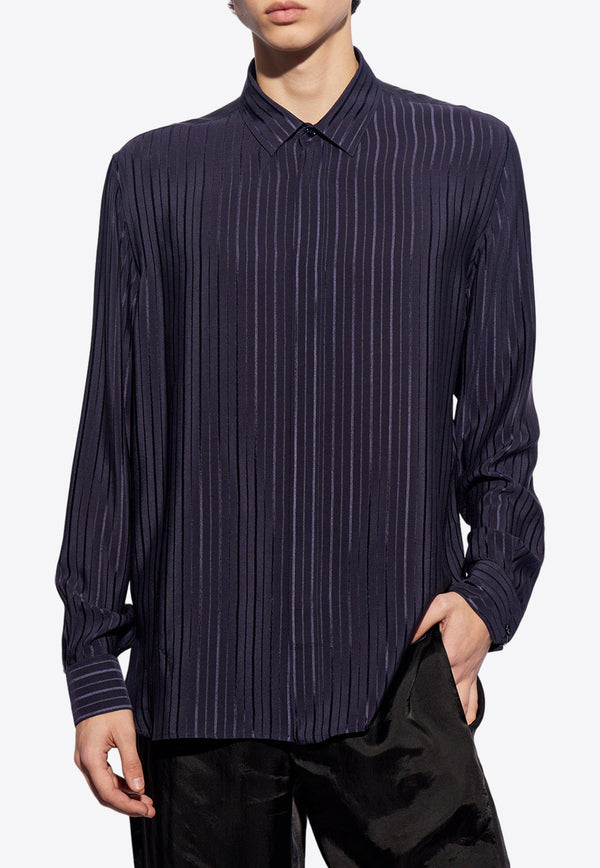 Saint Laurent Semi-Sheer Striped Silk Shirt Navy 646850 Y1I87-4140