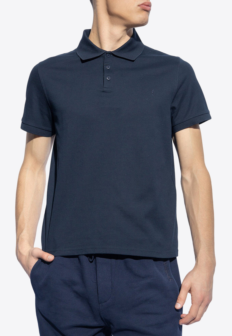 Saint Laurent Cassandre Embroidered Polo T-shirt Navy 712300 YB2OC-4240