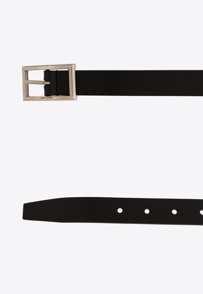 Saint Laurent Rectangular Buckle Leather Belt Black 776151 AAC5Q-1000