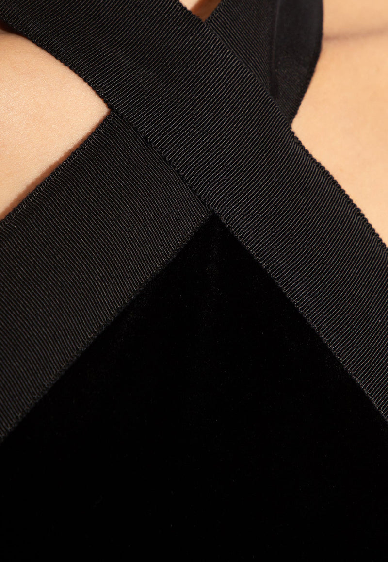 Saint Laurent Criss-Cross Straps Velvet Bodysuit Black 762438 Y3D02-1000