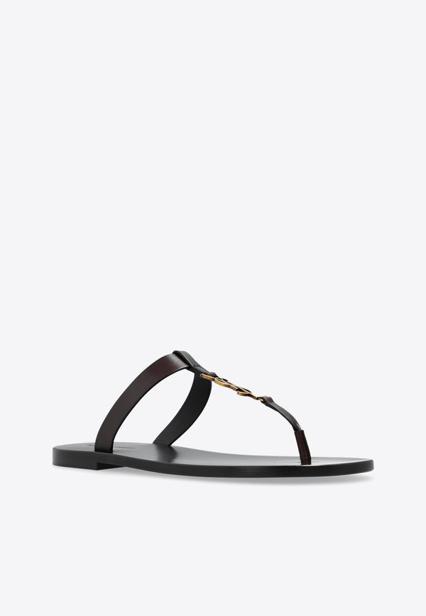 Saint Laurent Cassandra Thong Sandals in Calf Leather Dark Brown 775806 DWETT-2023