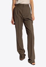 Saint Laurent High-Waist Tailored Wool Pants Brown 777623 Y5I68-3250