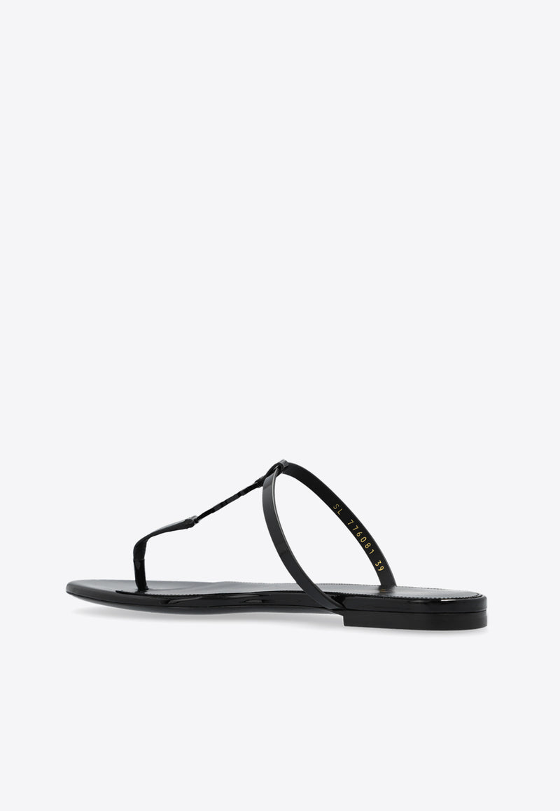 Saint Laurent Cassandra Flat Thong Sandals in Patent Leather Black 776081 1TVVV-1000