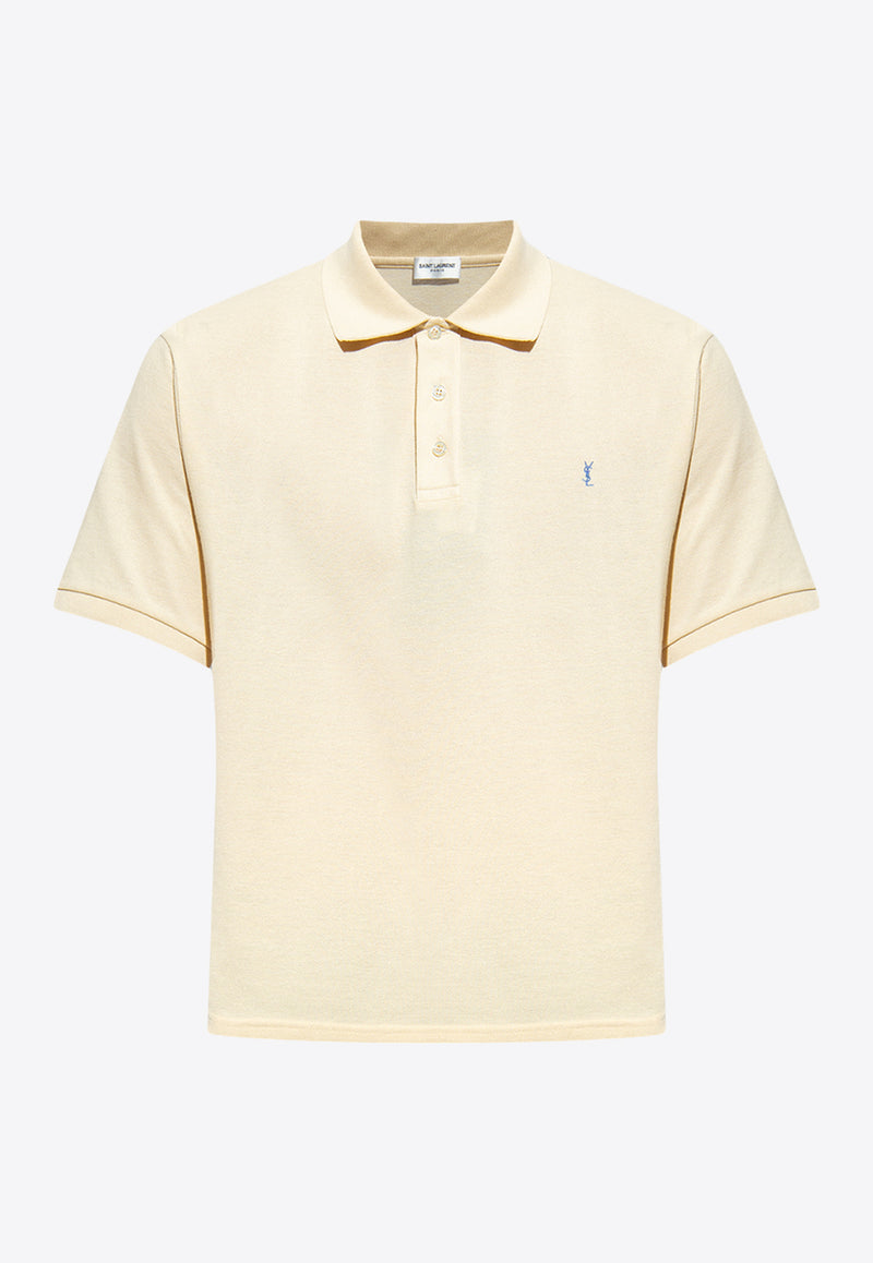 Saint Laurent Cassandre Embroidered Polo T-shirt Beige 713901 Y37HC-7265