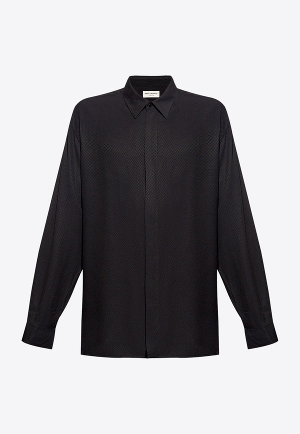 Saint Laurent Textured Long-Sleeved Shirt Black 774775 Y1I50-1000