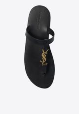 Saint Laurent Cassandre Leather Thong Sandals Black 775806 DWETT-1000