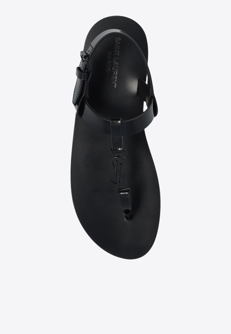 Saint Laurent Cassandre Glazed Leather Sandals Black 775804 AAC44-1000