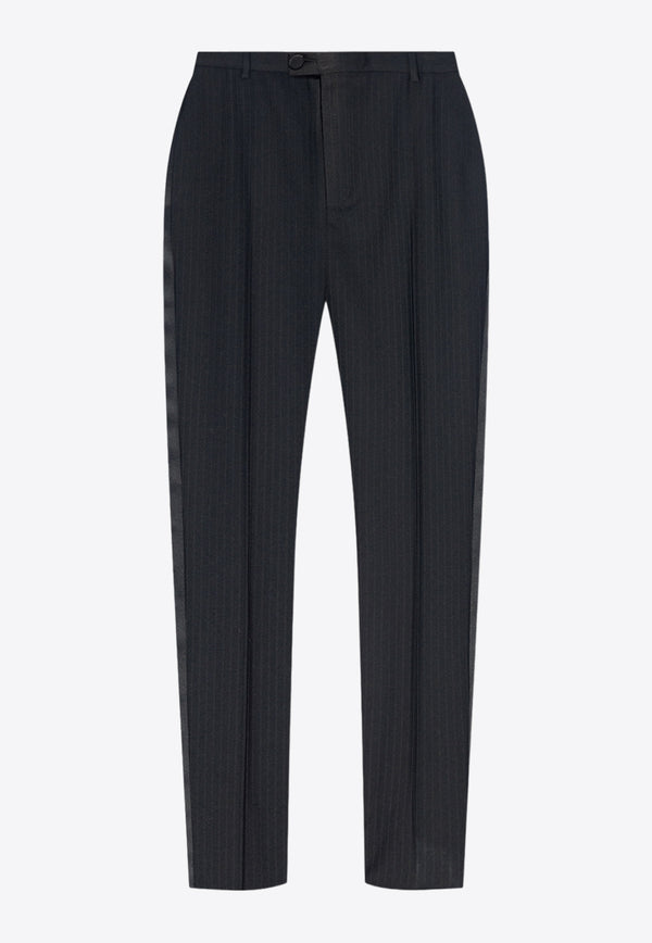 Saint Laurent High-Waisted Pinstripe Tuxedo Pants Black 777361 Y1I69-1000