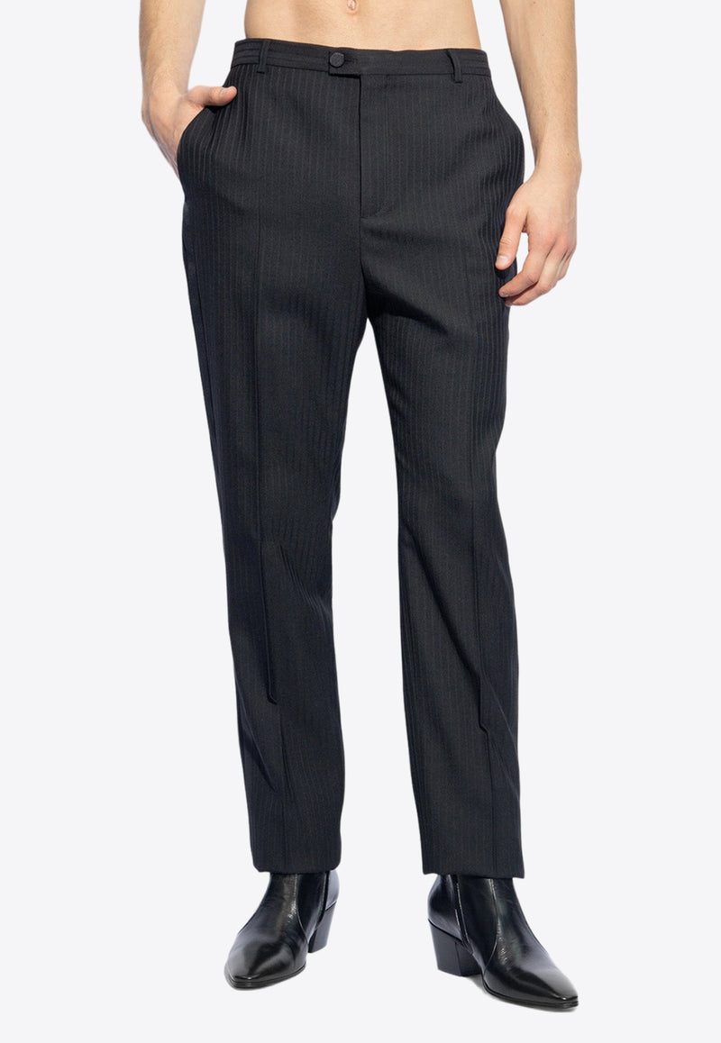Saint Laurent High-Waisted Pinstripe Tuxedo Pants Black 777361 Y1I69-1000