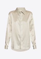 Saint Laurent Boyfriend Striped Silk Satin Shirt Cream 777862 Y3I87-9019
