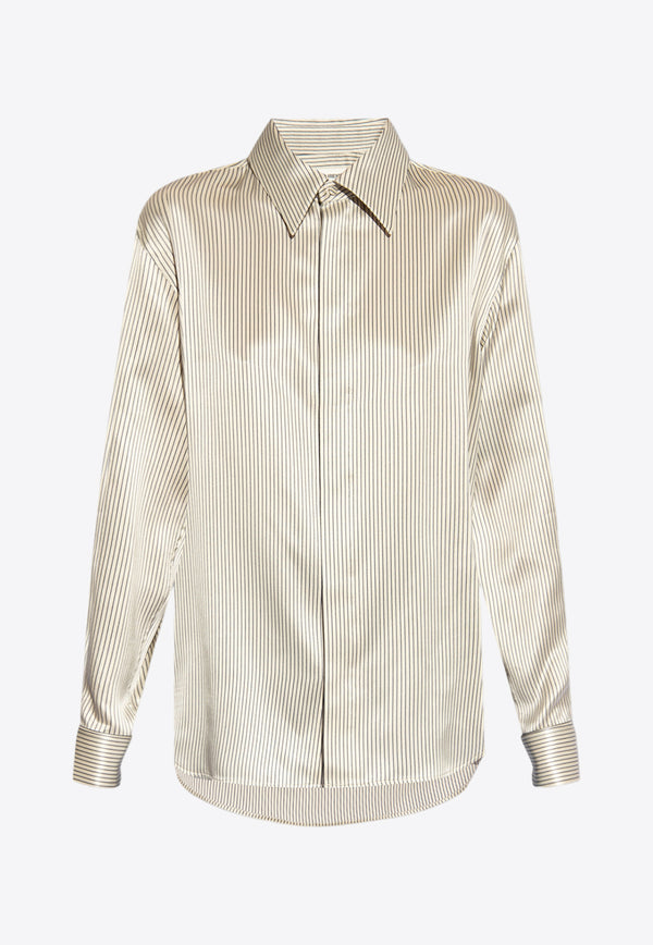 Saint Laurent Boyfriend Striped Silk Satin Shirt Cream 777862 Y3I87-9019