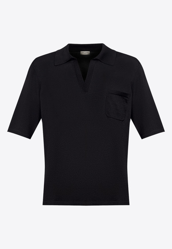 Saint Laurent Cassandre Embroidered Wool Polo T-shirt Black 778950 Y75YW-1000