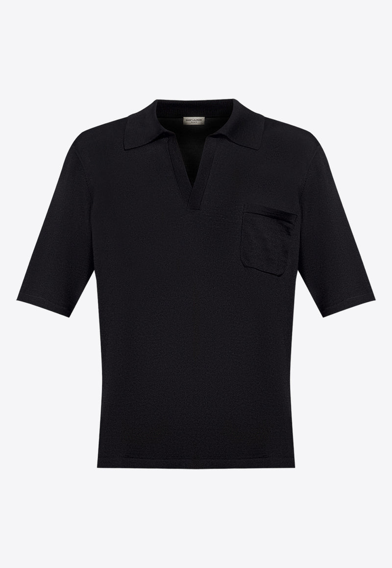 Saint Laurent Cassandre Embroidered Wool Polo T-shirt Black 778950 Y75YW-1000