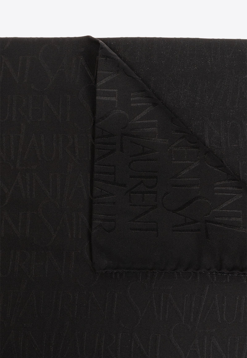 Saint Laurent Logo Jacquard Silk Square Scarf Black 778596 3Y009-1000