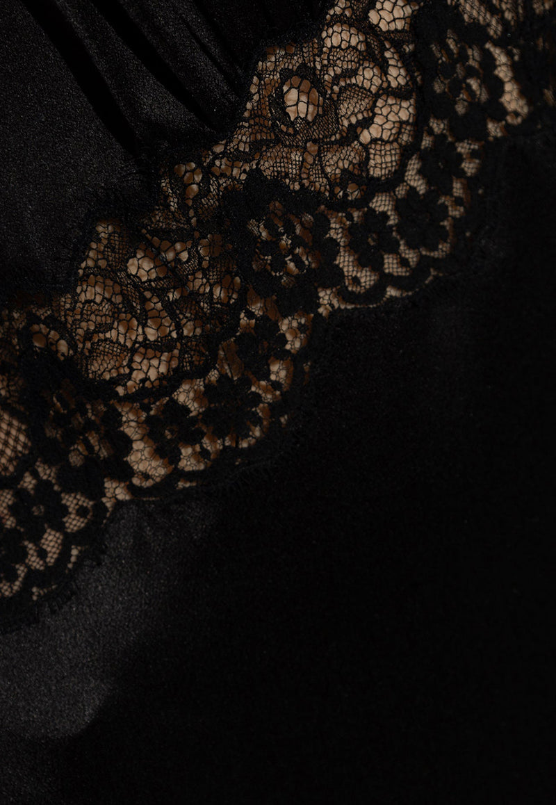 Saint Laurent Lace-Trimmed Silk Midi Dress Black 779765 Y001W-1000
