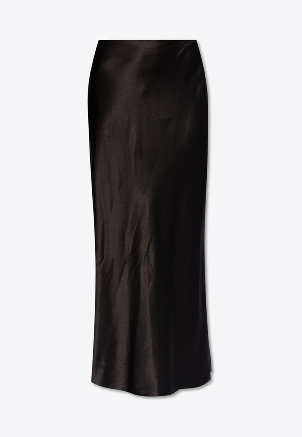 Saint Laurent Mid-Rise Maxi Silk Skirt Black 783896 Y001W-1000