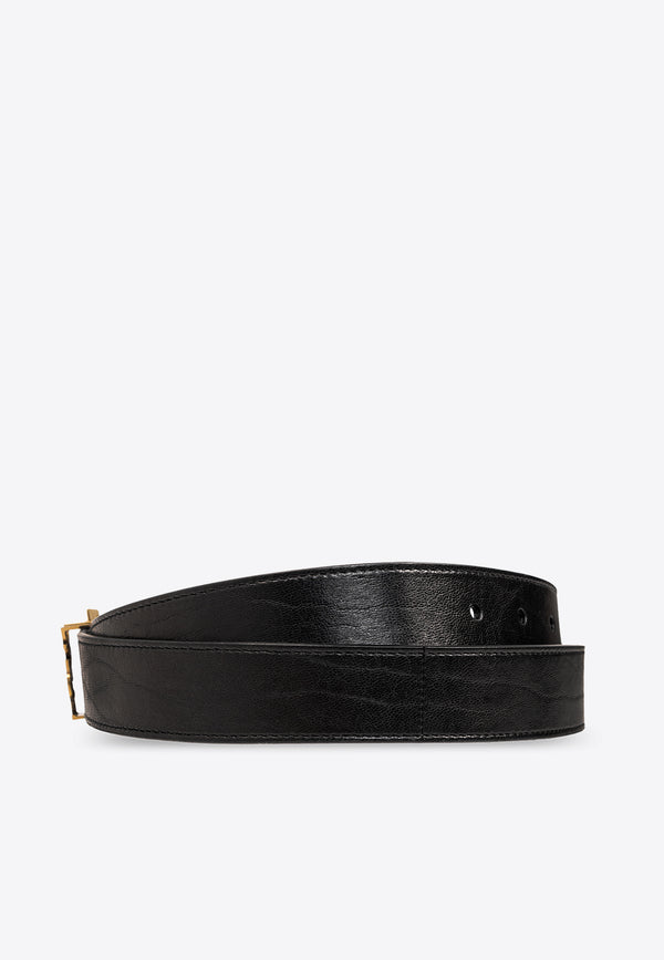 Saint Laurent Cassandre Grained Leather Belt Black 784193 AACYT-1000