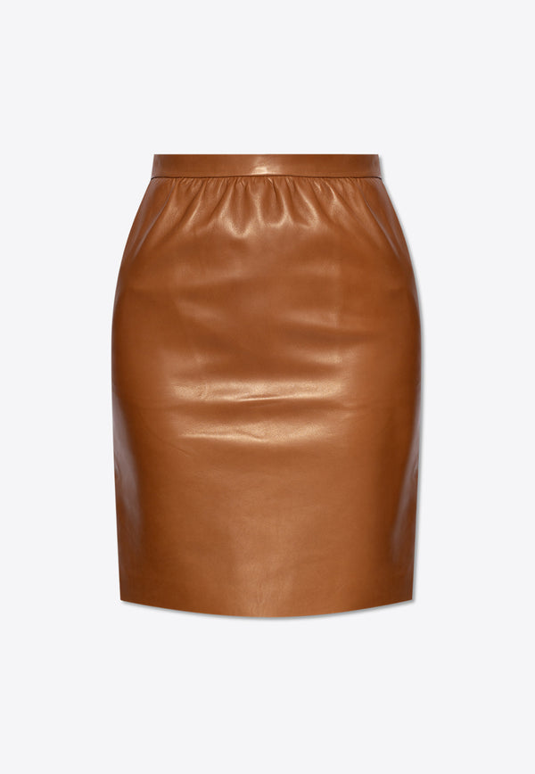 Saint Laurent Mini Leather Pencil Skirt  Brown 784247 Y5OA2-2576