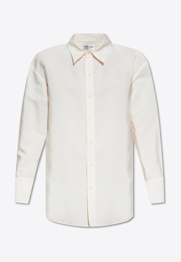 Saint Laurent Oversized Faille Long-Sleeved Shirt Cream 788143 Y6D38-9601