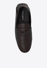 Dolce & Gabbana DG Logo Leather Loafers Brown A50583 A8034-80076