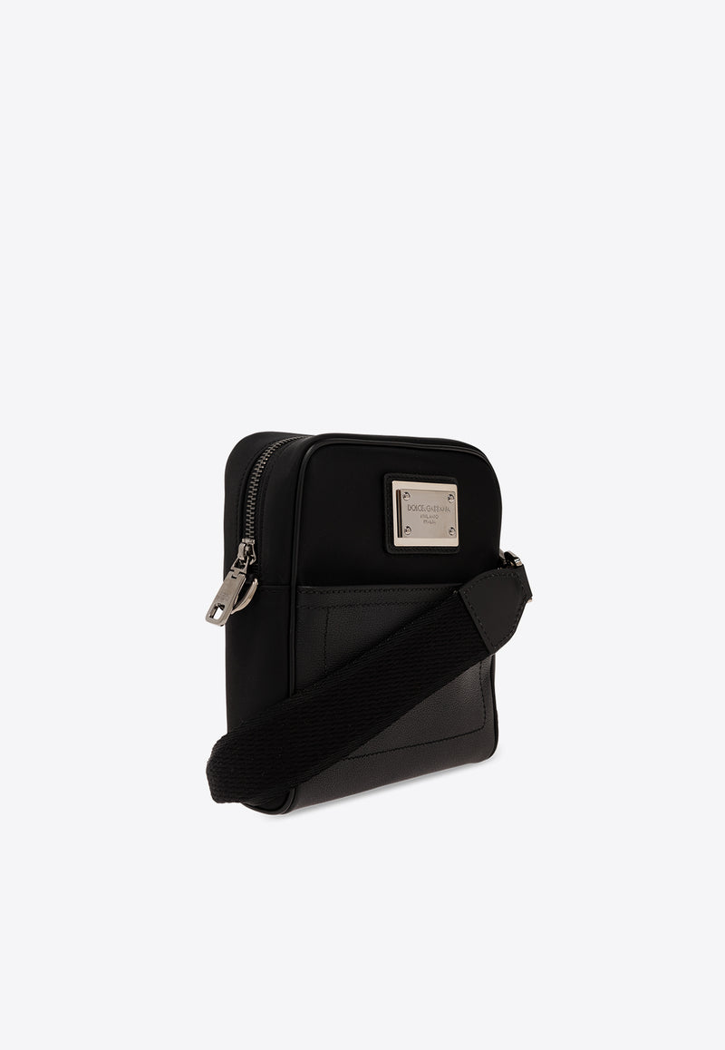 Dolce & Gabbana Logo Plaque Grained Leather Messenger Bag Black BM2302 AD447-8B956