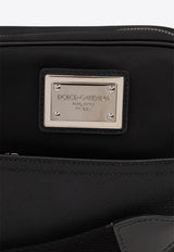 Dolce & Gabbana Logo Plaque Grained Leather Messenger Bag Black BM2302 AD447-8B956