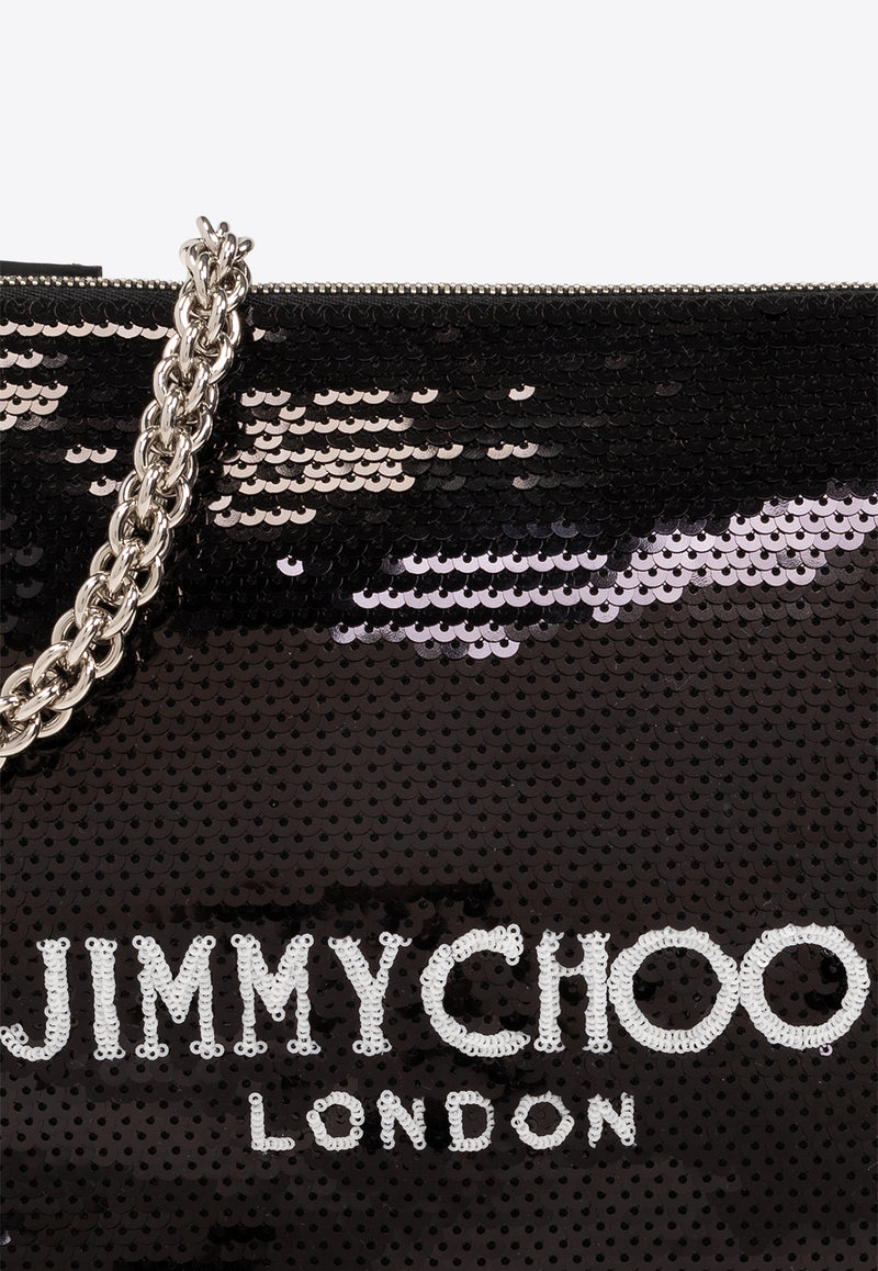 Jimmy Choo Callie Sequin Embellished Shoulder Bag Black CALLIE SHOULDER AKH-BLACK WHITE SILVER