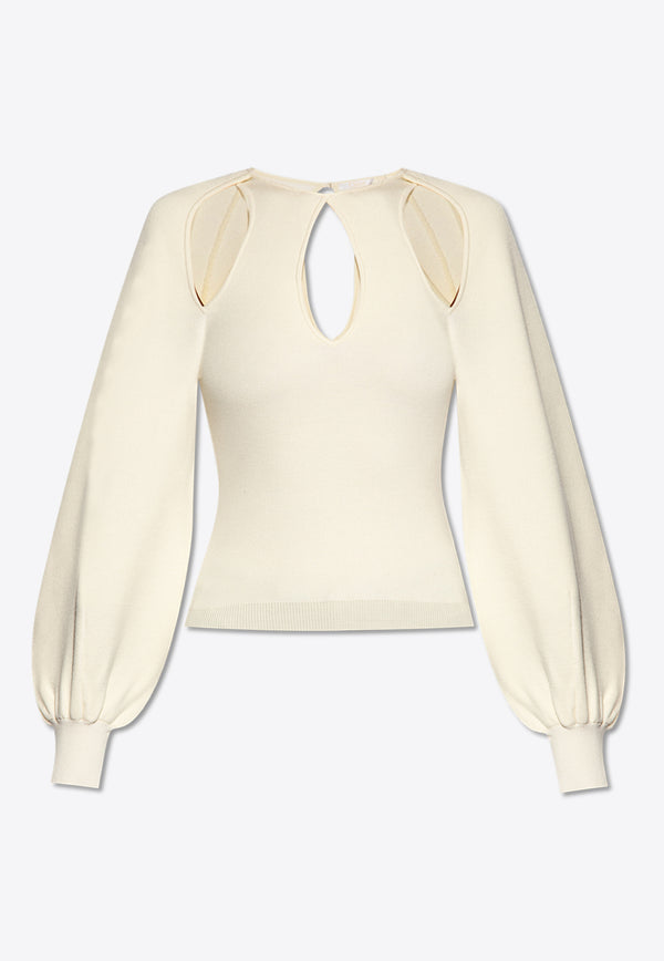 Chloé Puff-Sleeved Cut-Out Sweater Cream CHC24UMP08 590-107