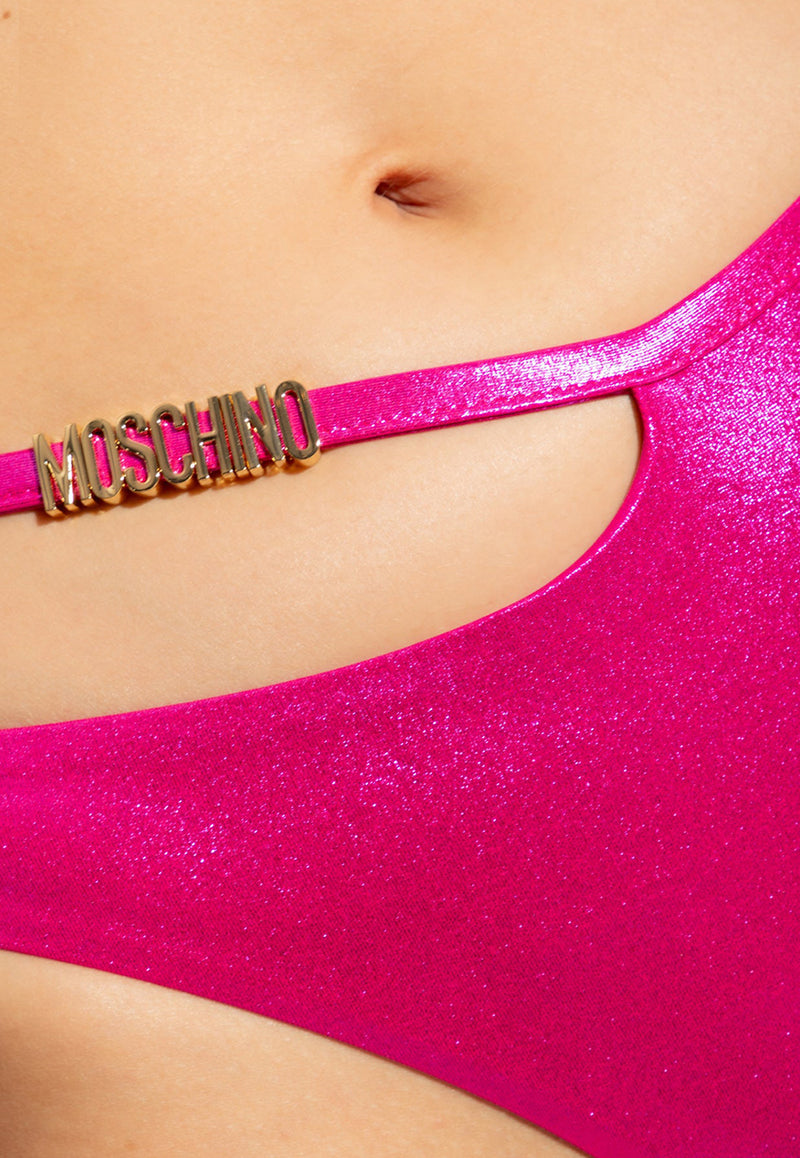 Moschino Logo Lettering Metallic Bikini Bottoms Pink DÓŁ 241V2 A5909 9405-0206