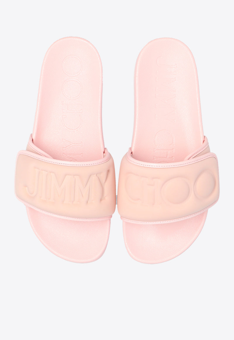 Jimmy Choo Fitz Embossed Logo Slides Pink FITZ F PFP-V POWDER PINK POWDER PINK