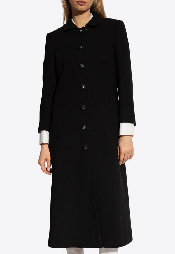 Dolce & Gabbana, NOOS, VTK, Women, Clothing, Coats, Long Coats, Single-Breasted Coats Single-Breasted Long Wool Coat Black F0C3QT FUBFX-N0000