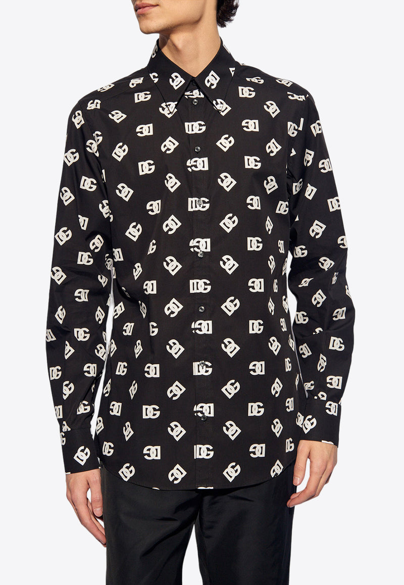 Dolce & Gabbana, NOOS, VTK, Men, Clothing, Shirts, Casual Shirts, Printed Shirts, Long-Sleeved Shirts All-Over DG Print Long-Sleeved Shirt Black G5IX8T GH563-HNVAA