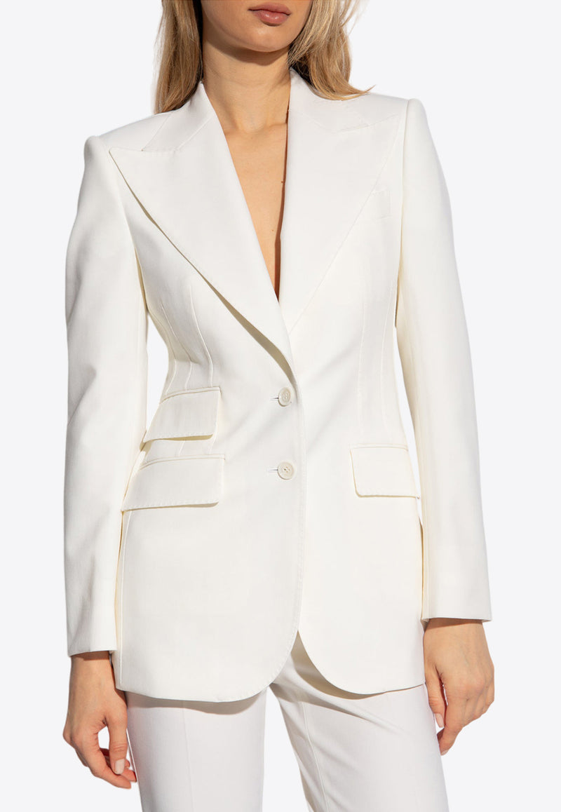 Dolce & Gabbana, NOOS, VTK, Women, Clothing, Jackets, Blazers, Tailored and Fitted Jackets, Workwear, Workwear Jackets Single-Breasted Wool-Blend Blazer White F29Z8T FUCCS-W0001