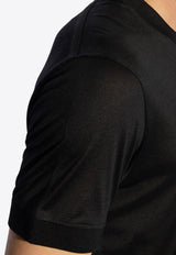 Dolce & Gabbana, NOOS, VTK, Men, Clothing, T-shirts, Crew Neck T-shirts, Solid T-shirts, Short-Sleeved T-shirts Silk Crewneck T-shirt Black G8RG0T FU75F-N0000