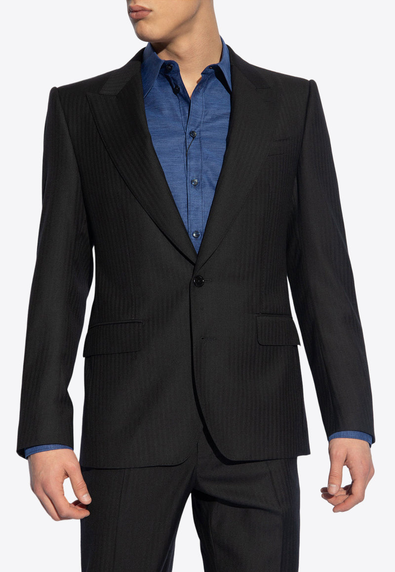 Dolce & Gabbana, NOOS, VTK, Men, Clothing, Jackets, Blazers, Tailoring, Suit Blazers Herringbone Single-Breasted Wool Blazer Black G2QU6T GH268-N0000