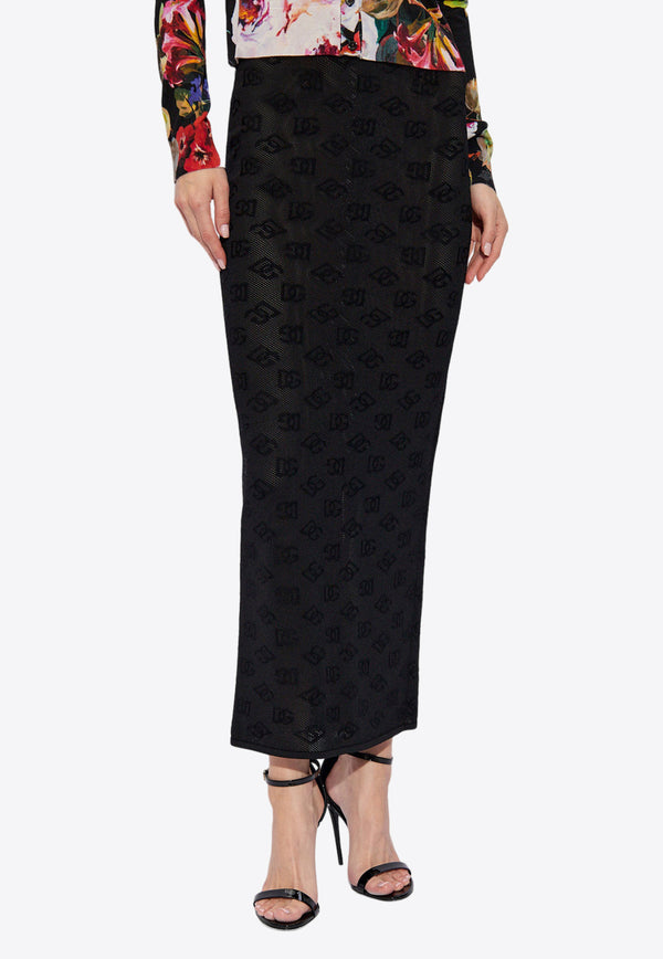 Dolce & Gabbana, NOOS, VTK, Women, Clothing, Skirts, High-Rise Skirts, Midi Skirts, Pencil Skirts Logo Jacquard Midi Pencil Skirt Black FXO04T JFMAL-N0000