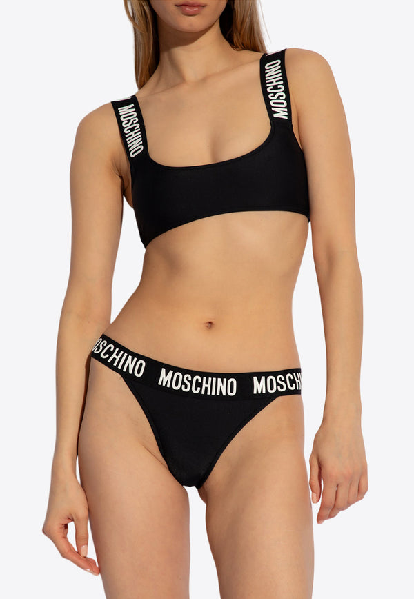 Moschino Rubber Logo Bikini Top Black GÓRA 241V2 A5735 4901-0555