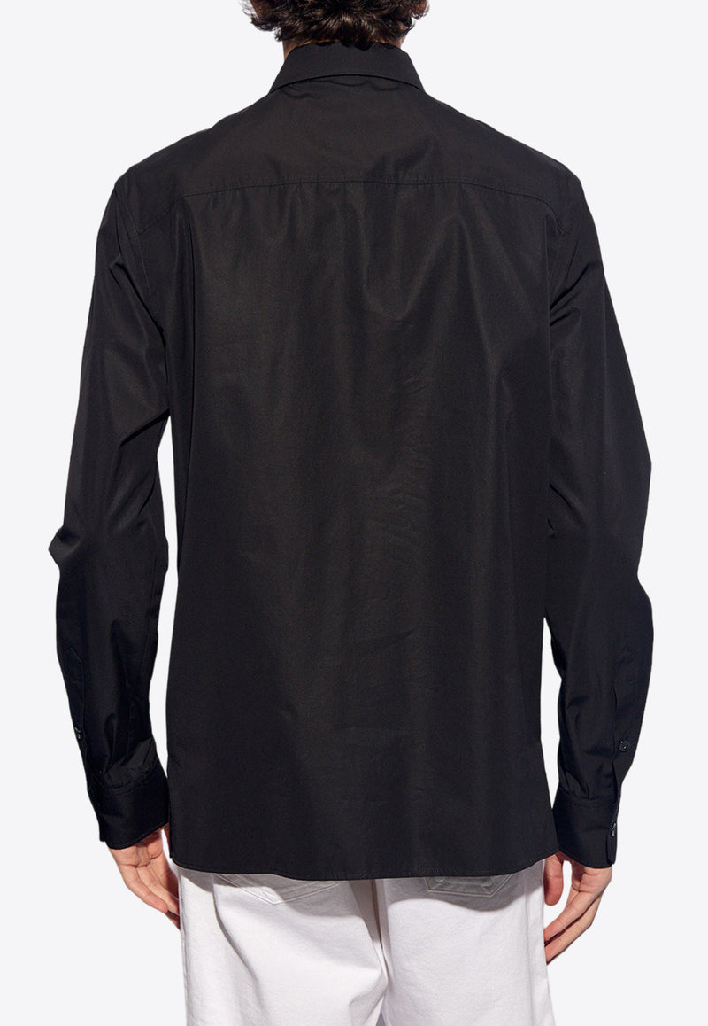 Dolce & Gabbana, NOOS, VTK, Men, Clothing, Shirts, Casual Shirts, Long-Sleeved Shirts Logo Patch Button-Up Shirt Black G5KF6T FU5PY-N0000